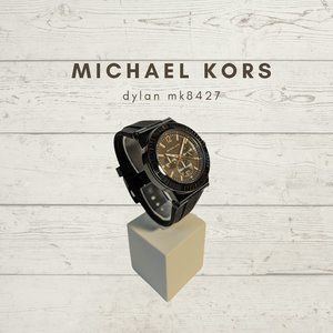 Michael Kors Dylan MK8427 Rose Gold, Black Silicone, Chrono Watch